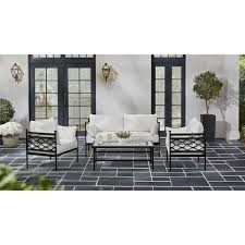 Home Decorators Collection Wakefield 4 Piece Aluminum Outdoor Conversation Set With Natural White Cushions