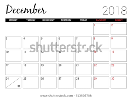 December 2018 Printable Calendar Planner Design Stock Vector