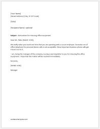 How to reply employer false allegation of damaging office equipment sample letter : Warning Letter For Misusing Office Equipment Word Excel Templates