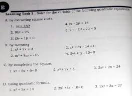 Quadratic Equations Learning Task
