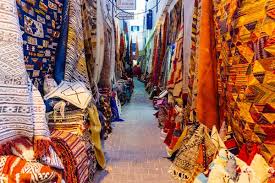moroccan oriental carpets in a market