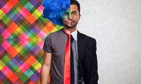 Image of a man that has 2 sides of both Creativity & Functionality