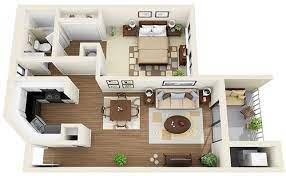 1bedroom 1bath 3d Floor Plan One