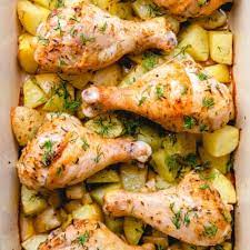 Oven Roasted Chicken Legs And Potatoes gambar png