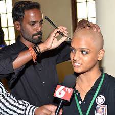 women in chennai shaving their heads