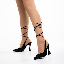 Pantofi dama negri din material textil cu toc Raya - Kalapod