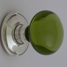 Period Green Glass Door Knobs Mortice