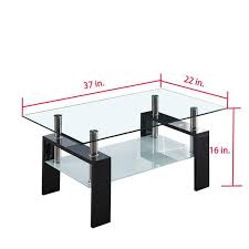 37 In W Black Artisan Center Coffee Table Tempered Glass Top Stainless Steel Legs For Living Room Antique Black