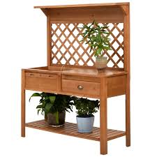 Outsunny 47 X 17 59 Potting Table With Shelf Drawer Wooden Garden