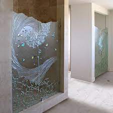 etched glass shower doors
