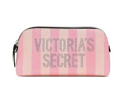 new victoria secret signature pink striped travel cosmetic makeup bag