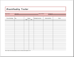 Infant Breastfeeding Tracker Template Ms Excel Word