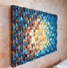 Wood Wall Art In Navy Blue Yellow