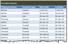 Employee Vacation Tracker Dashboard Using Ms Excel