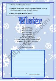 english worksheets poem winter