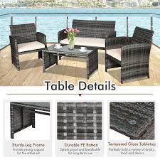 4 pieces patio rattan furniture set