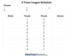Printable 5 Team League Schedule
