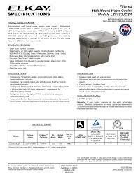 Specifications Filtered Wall Mount Water Cooler Models