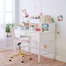 Girls study space white desk and stool | interior design. Jenny Lind Desk The Land Of Nod Desk For Girls Room Gold Desk Chair Girl Desk