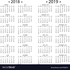 Simple Calendar For 2018 And 2019 Years Template