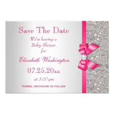 Hot Pink Bow Diamonds Save The Date Baby Shower Personalized Invites