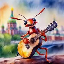 Весёлый муравей с гитарой на фоне…» — создано в Шедевруме