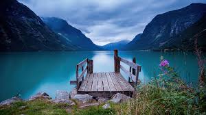 norway lake bridge mountain scenery