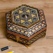 handmade wood jewelry box with tin