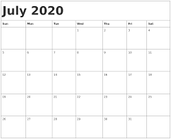 Blank July 2020 Calendar Printable Free Download