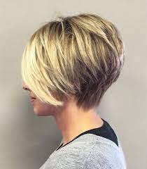 Don't forget to make the front hair falling into long fringe section. Fine Hair Short Stacked Haircut Novocom Top