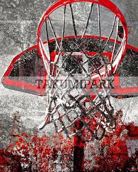 red black basketball art print sports