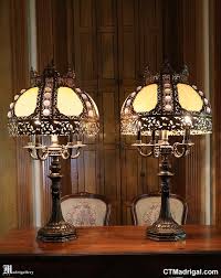 Pair Antique Bronze Brass Lamps 2
