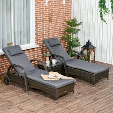 Outsunny 3 Pieces Patio Rattan Lounge