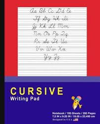 Cursive Writing Pad Red Journal Tablet Cursive