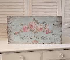 Shabby Chic Pink Roses Wood Sign Wall
