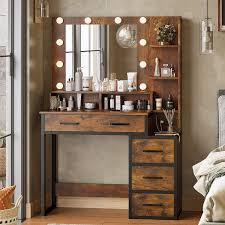 brown vanity desk table with charging