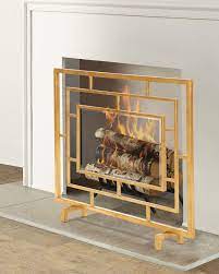 Antiqued Gold Glass Panel Fireplace