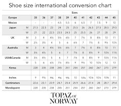 Shoe Size International Conversion Chart Topaz Of Norway