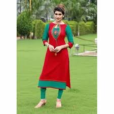 red and green cal wear red kurti