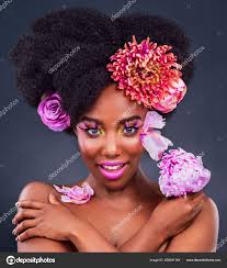 makeup portrait black woman flowers