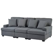 Square Arm 3 Seats Linen Sofa