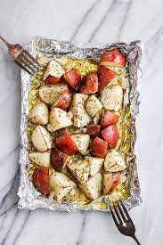 grilled potatoes in foil grilled red