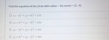 equation of the circle with radius 10