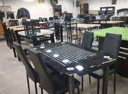Black Glass Top Steel Dining Table Set