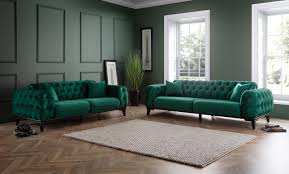 roma chesterfield sofa set in green
