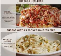 Chicken parmigiana, lasagna classico and their signature fettuccine alfredo – all with homemade sauces made fresh every morning. Olive Garden Buy One Entree Take One Entree Home Is Back Ship Saves
