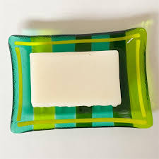 Stripy Green Fused Glass Soap Dish By