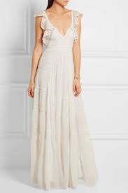 Needle Thread Bridal Lacepaneled Silkcrepe Gown White