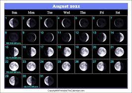 August's full moon will first appear on the night of saturday, august 21, before reaching peak illumination at 8:02 a.m. August 2021 Full Moon Calendar Free Printable Template
