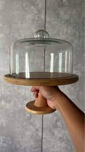 Glass Wooden Cake Stand And Cover